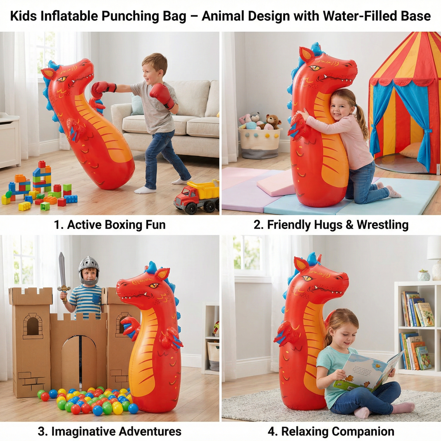 Kids Inflatable Punching Bag – Animal Design with Water-Filled Base