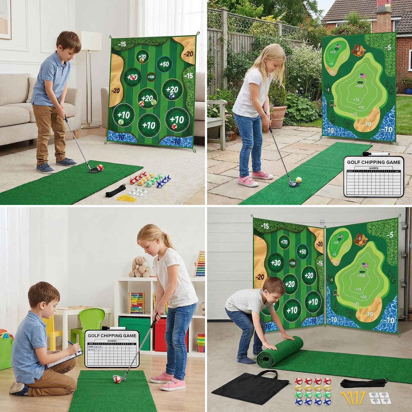 2in1 Golf Training & Play Set – Indoor & Outdoor Swing Mat with Target Wall & Club