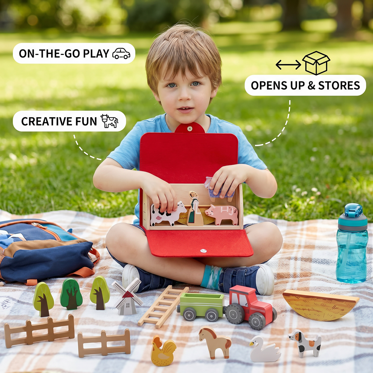 Montessori Wooden & Felt Farm Travel Toy – Perfect for On-the-Go Play