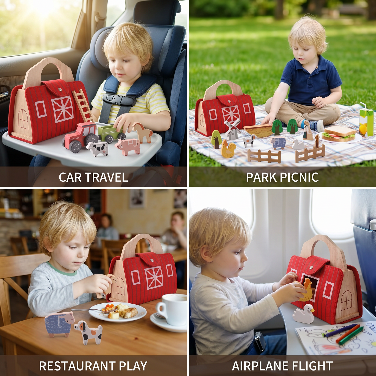 Montessori Wooden & Felt Farm Travel Toy – Perfect for On-the-Go Play