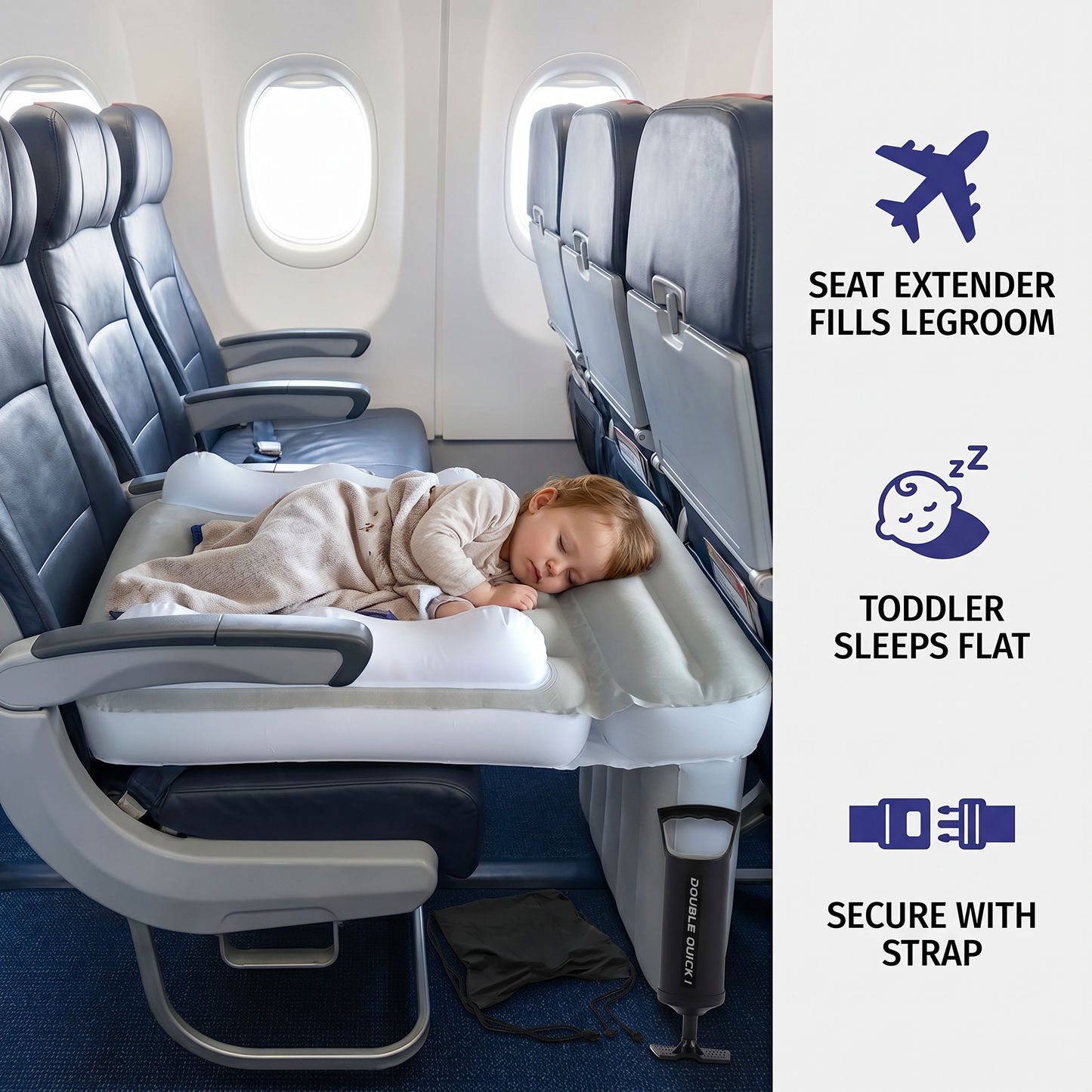 Inflatable Toddler Travel Bed with Seat Extender for Plane and Car