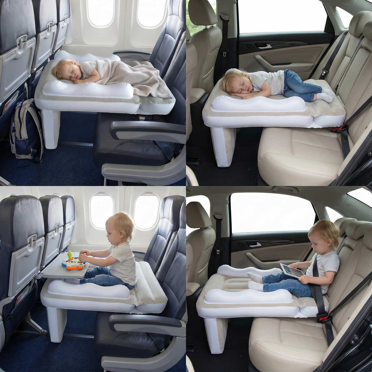 Inflatable Toddler Travel Bed with Seat Extender for Plane and Car
