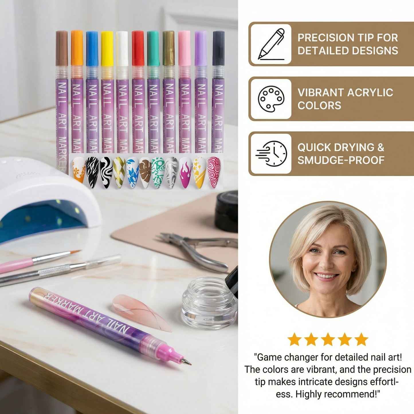 Nail Art Marker Set with Precision Tip – Acrylic Pens for Detailed Nail Designs