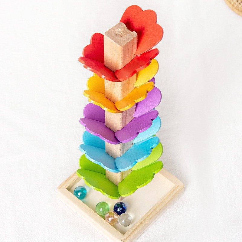 Montessori Wooden Marble Tower