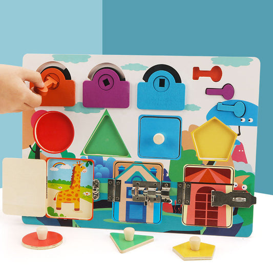 Montessori Busy Board Puzzle – Early Education Key Lock Unlock Toy for Boys and Girls