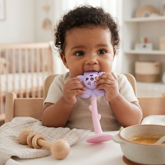 Flower Silicone Teether & Rattle – Gentle BPA-Free Teething Toy for Babies