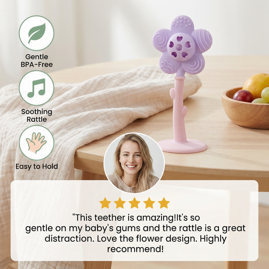 Flower Silicone Teether & Rattle – Gentle BPA-Free Teething Toy for Babies