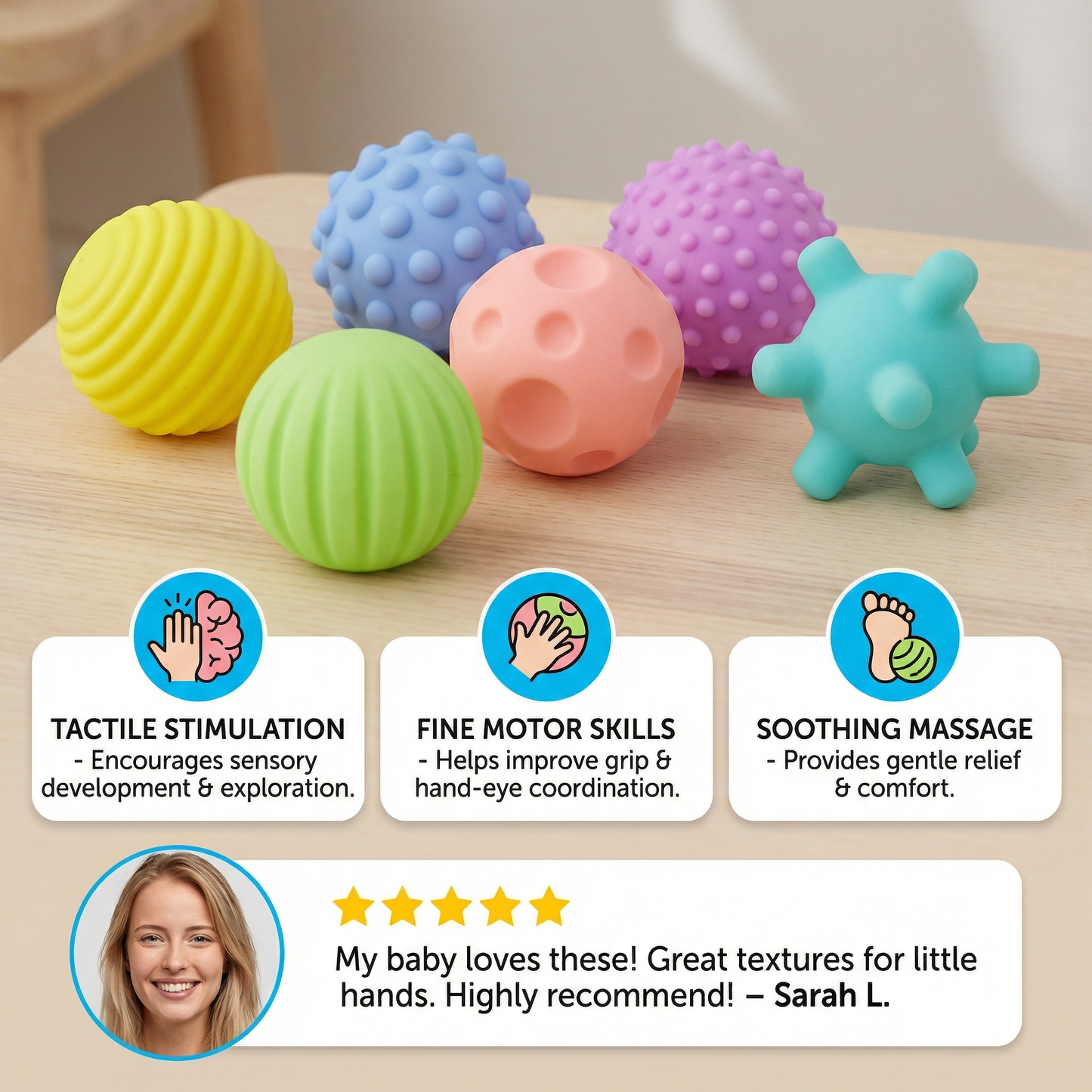 6-Piece Sensory Ball Set – Soft Textured Touch & Massage Balls for Babies & Kids
