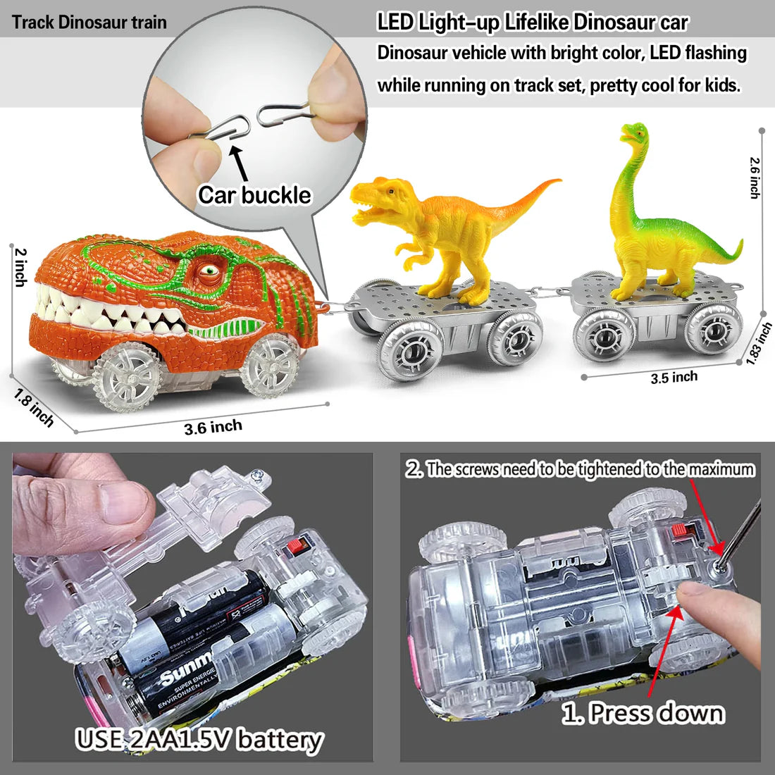 Dinosaur Track Adventure – Flexible racetrack with light-up train