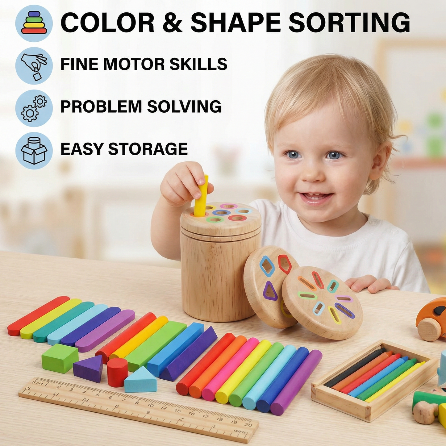 Montessori Wooden Colour & Shape Sorting Toy – Fine Motor Skills Learning Puzzle