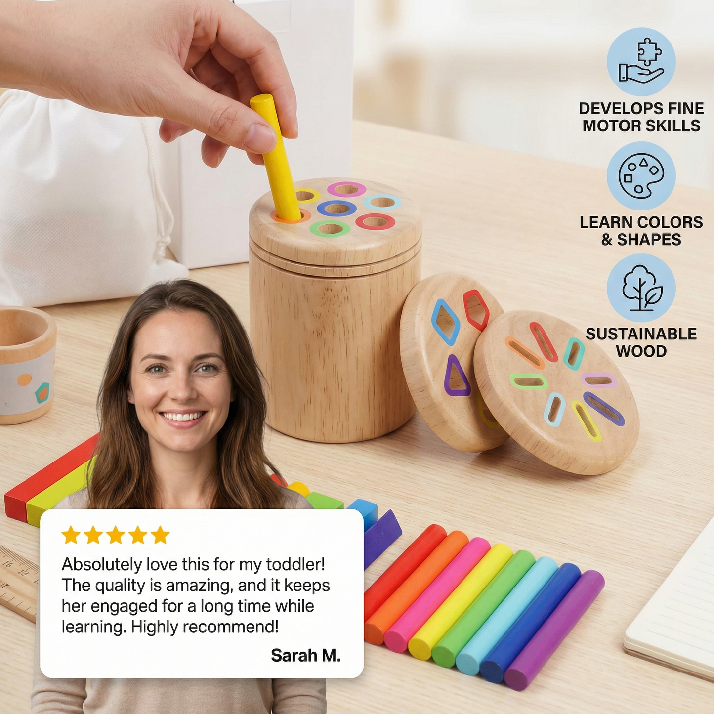 Montessori Wooden Colour & Shape Sorting Toy – Fine Motor Skills Learning Puzzle