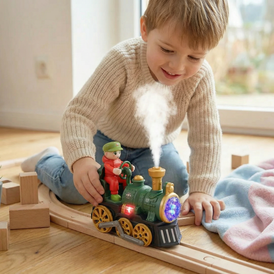 Cute Steam Train Toy with Lights, Music & Realistic Steam Effect
