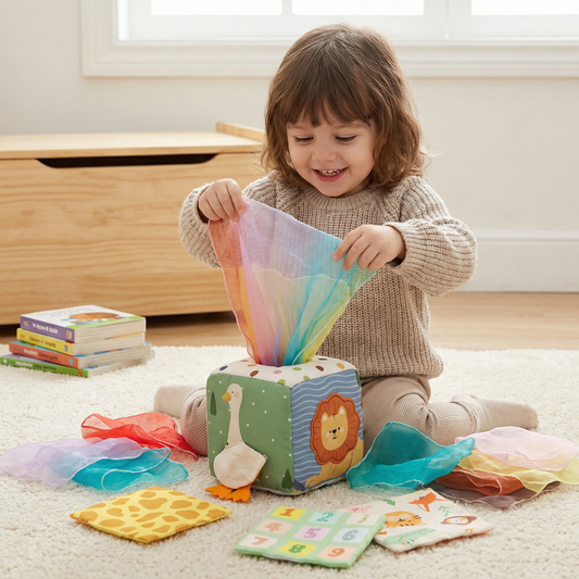 Montessori Baby Sensory Tissue Box – Soft Crinkle & Touch Activity Toy