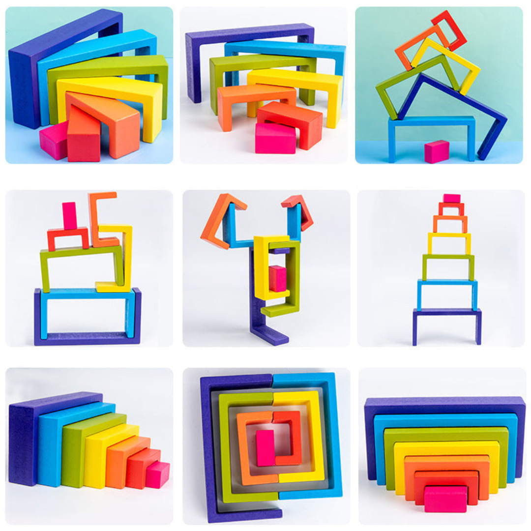 Montessori Colored Wooden Building Blocks