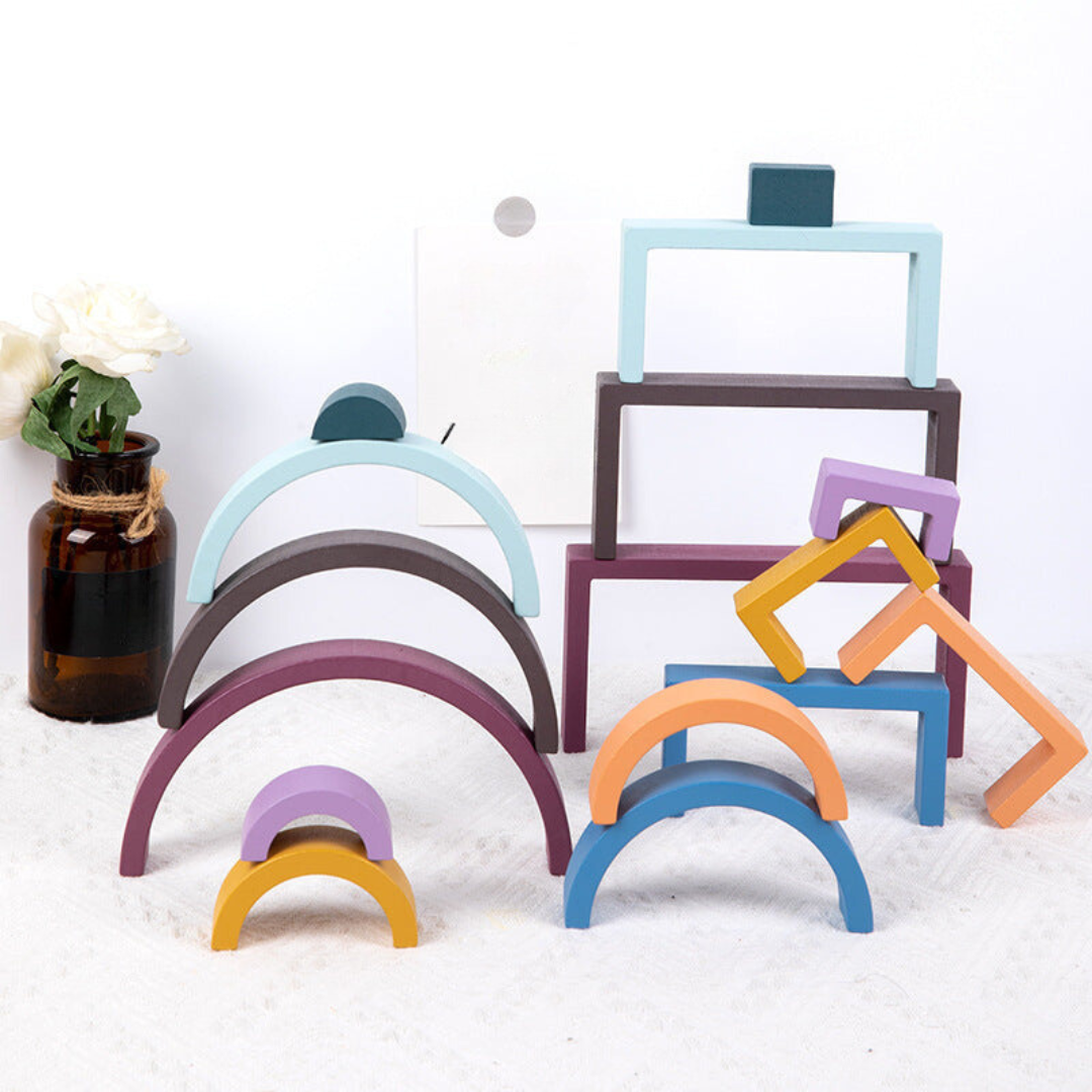 Montessori Colored Wooden Building Blocks