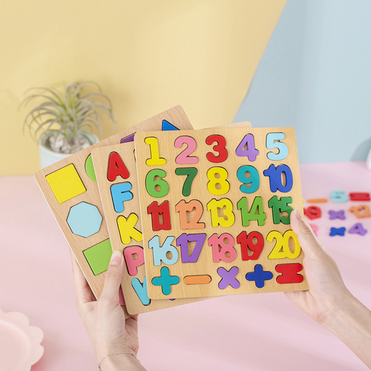 Simple Wooden Shapes, Numbers, and Letters Puzzle