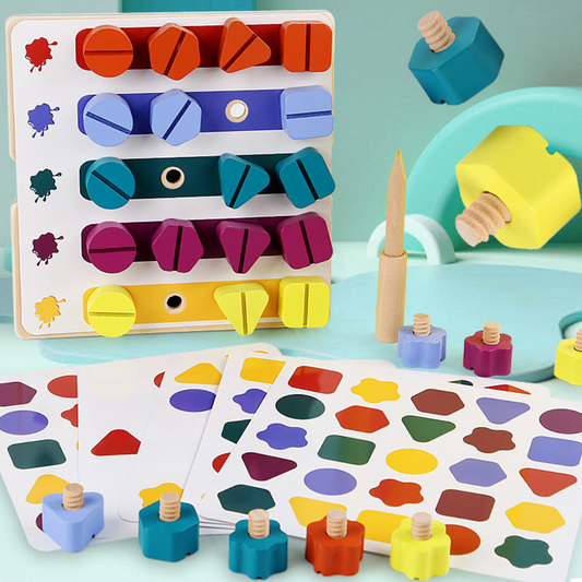 Montessori Screw, Wood, and Color Toy