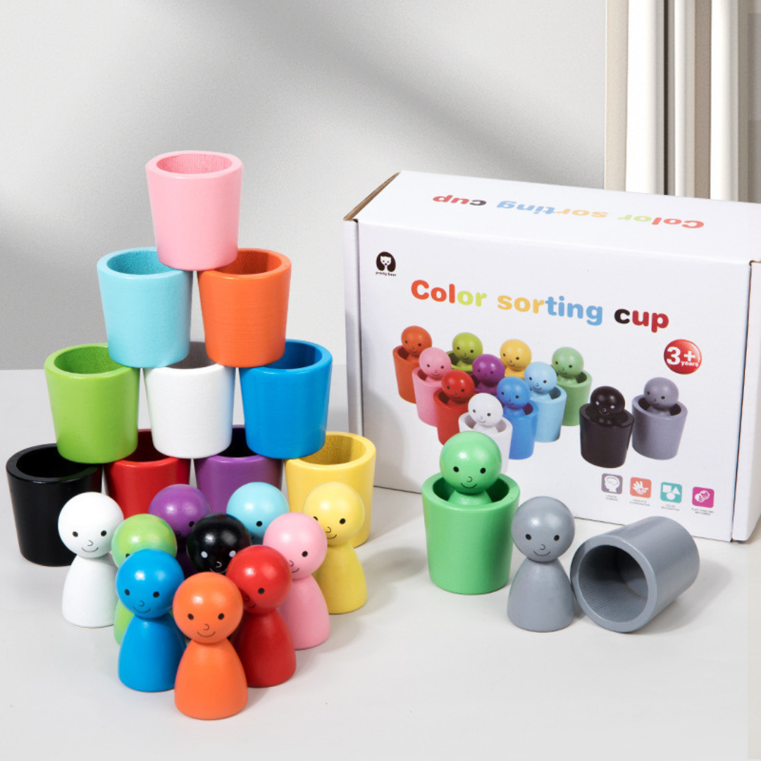 Montessori Wooden Colour Sorting Cup Game