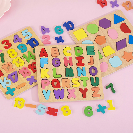 Simple Wooden Shapes, Numbers, and Letters Puzzle