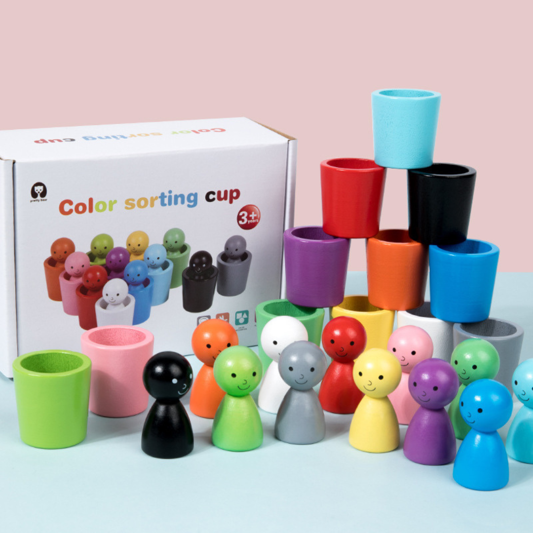 Montessori Wooden Colour Sorting Cup Game