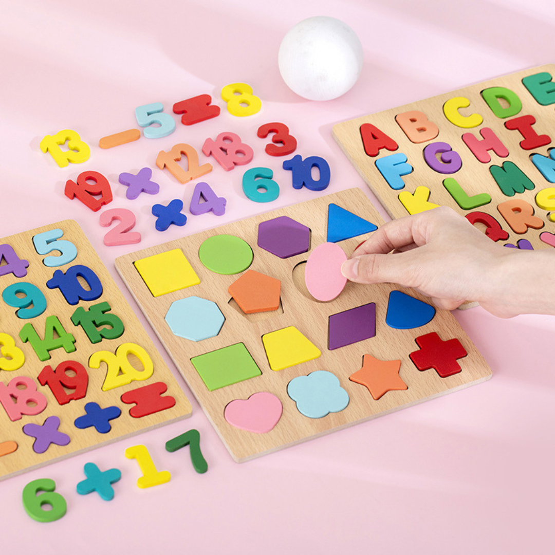 Simple Wooden Shapes, Numbers, and Letters Puzzle