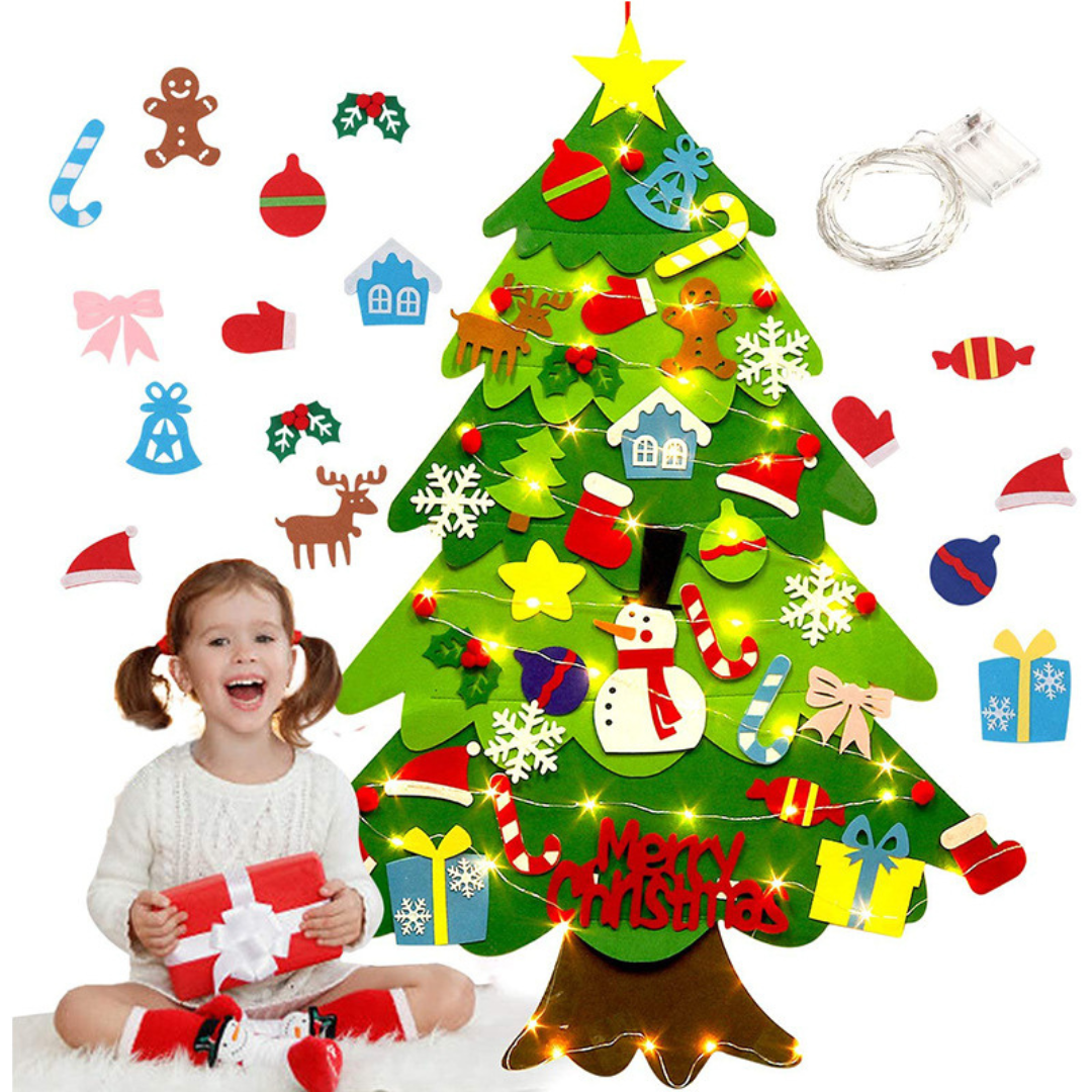 Montessori Felt Christmas Tree with String Lights