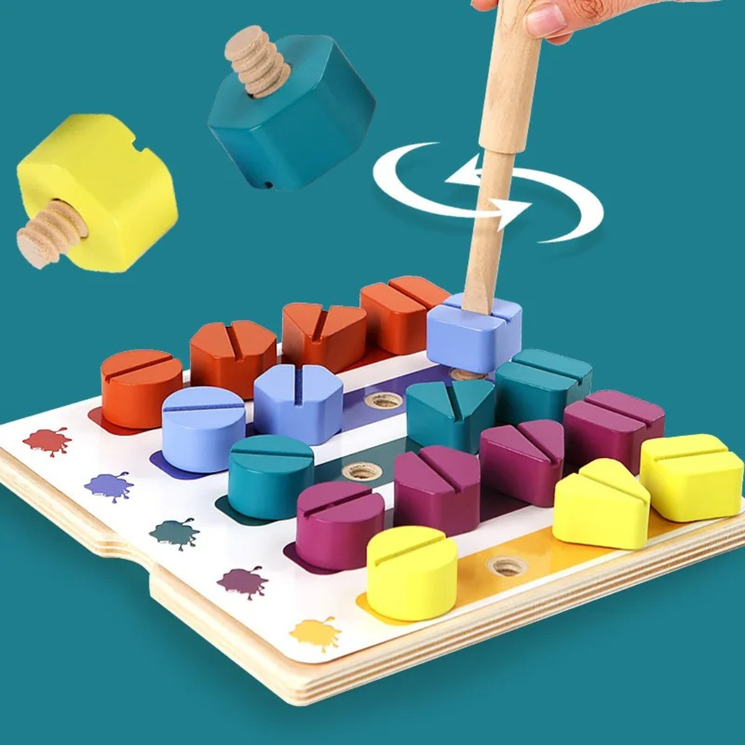 Montessori Screw, Wood, and Color Toy