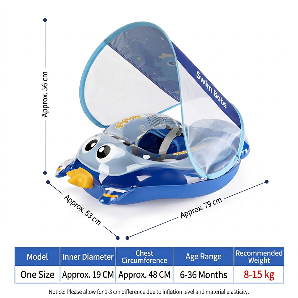 Inflatable Baby Swim Ring with Shoulder Straps & Sun Canopy – Safe Pool Seat for Babies