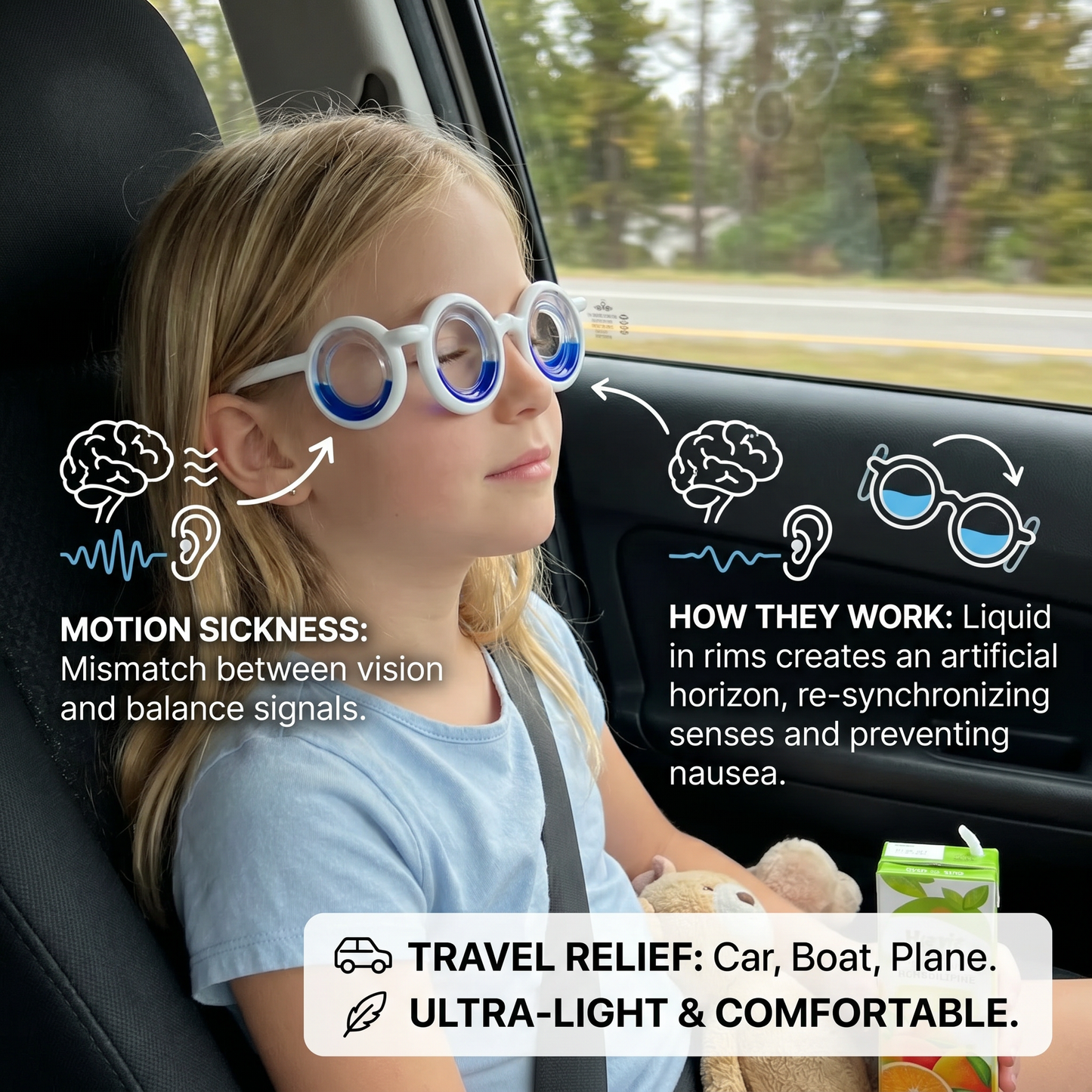 Kids Motion Sickness Glasses – Ultra-Light Relief for Travel Nausea