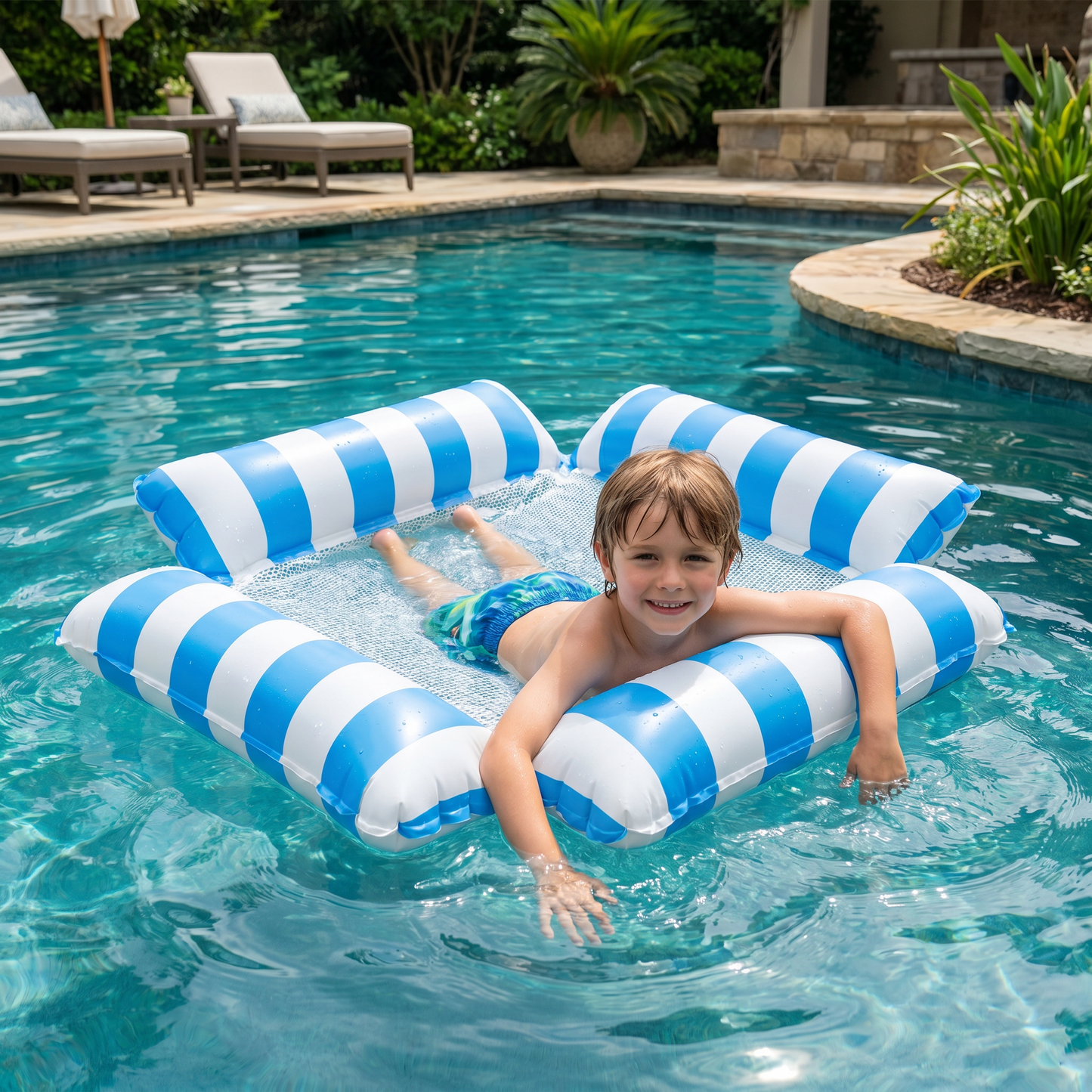 Inflatable water mat with mesh surface – comfortable pool and sun lounger