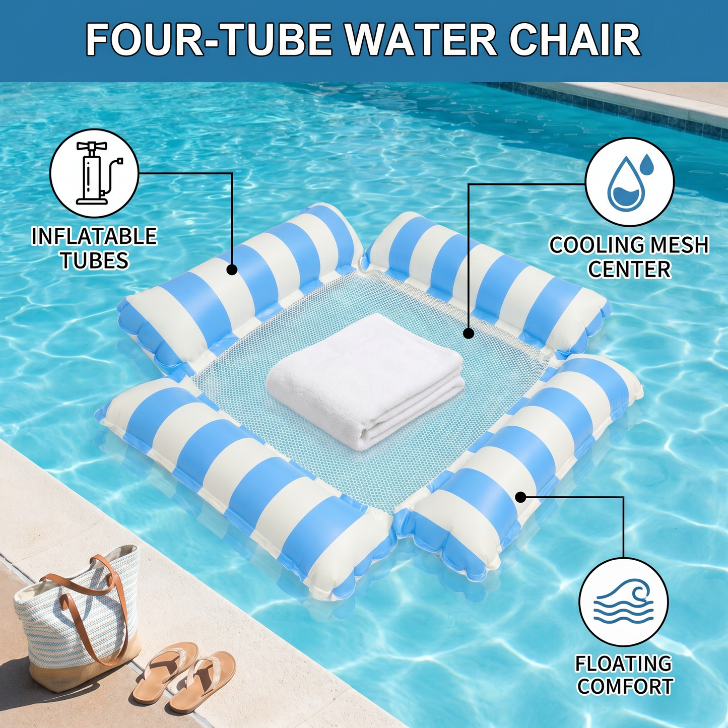 Inflatable water mat with mesh surface – comfortable pool and sun lounger
