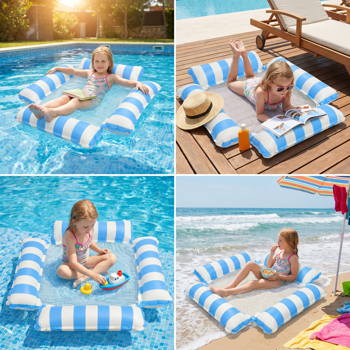 Inflatable water mat with mesh surface – comfortable pool and sun lounger