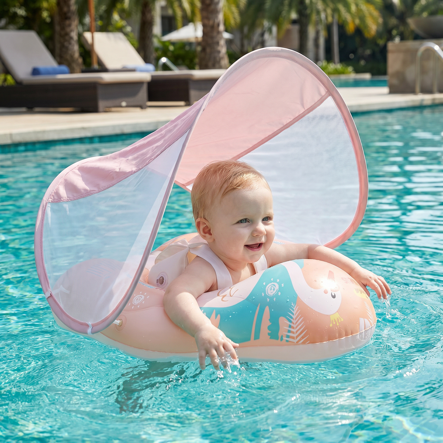 Swan Baby Swim Ring with Sun Canopy – Inflatable Safety Float Seat for Babies