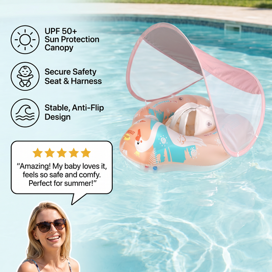 Swan Baby Swim Ring with Sun Canopy – Inflatable Safety Float Seat for Babies