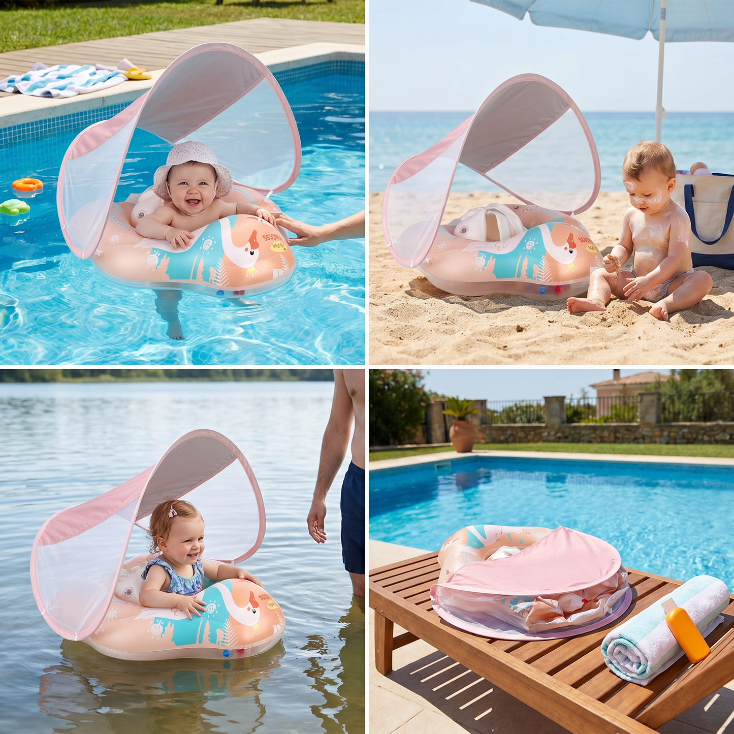 Swan Baby Swim Ring with Sun Canopy – Inflatable Safety Float Seat for Babies
