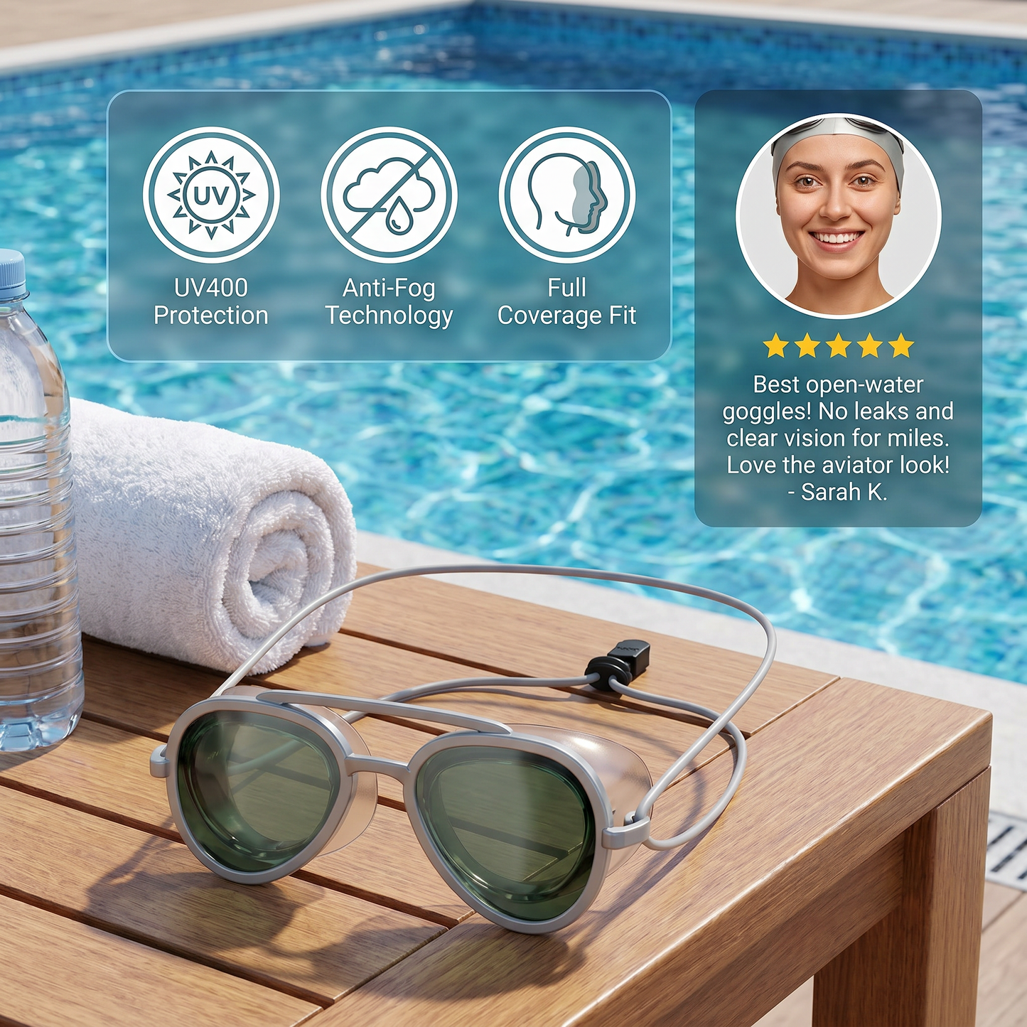 Pro Aviator Swim Goggles – UV400 Protection, Anti-Fog & Full Coverage Fit
