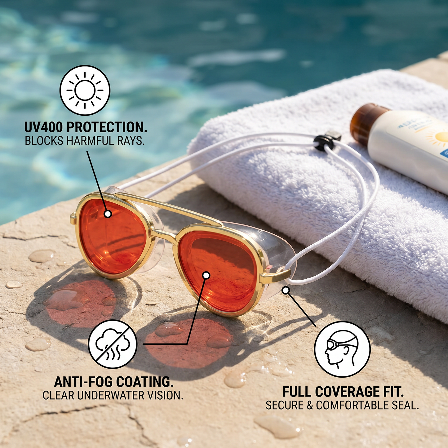 Pro Aviator Swim Goggles – UV400 Protection, Anti-Fog & Full Coverage Fit