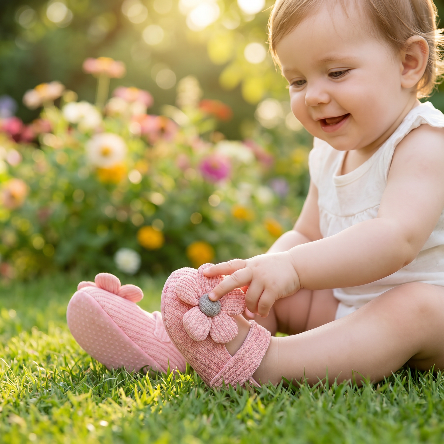Summer baby shoes with soft soles in a floral design