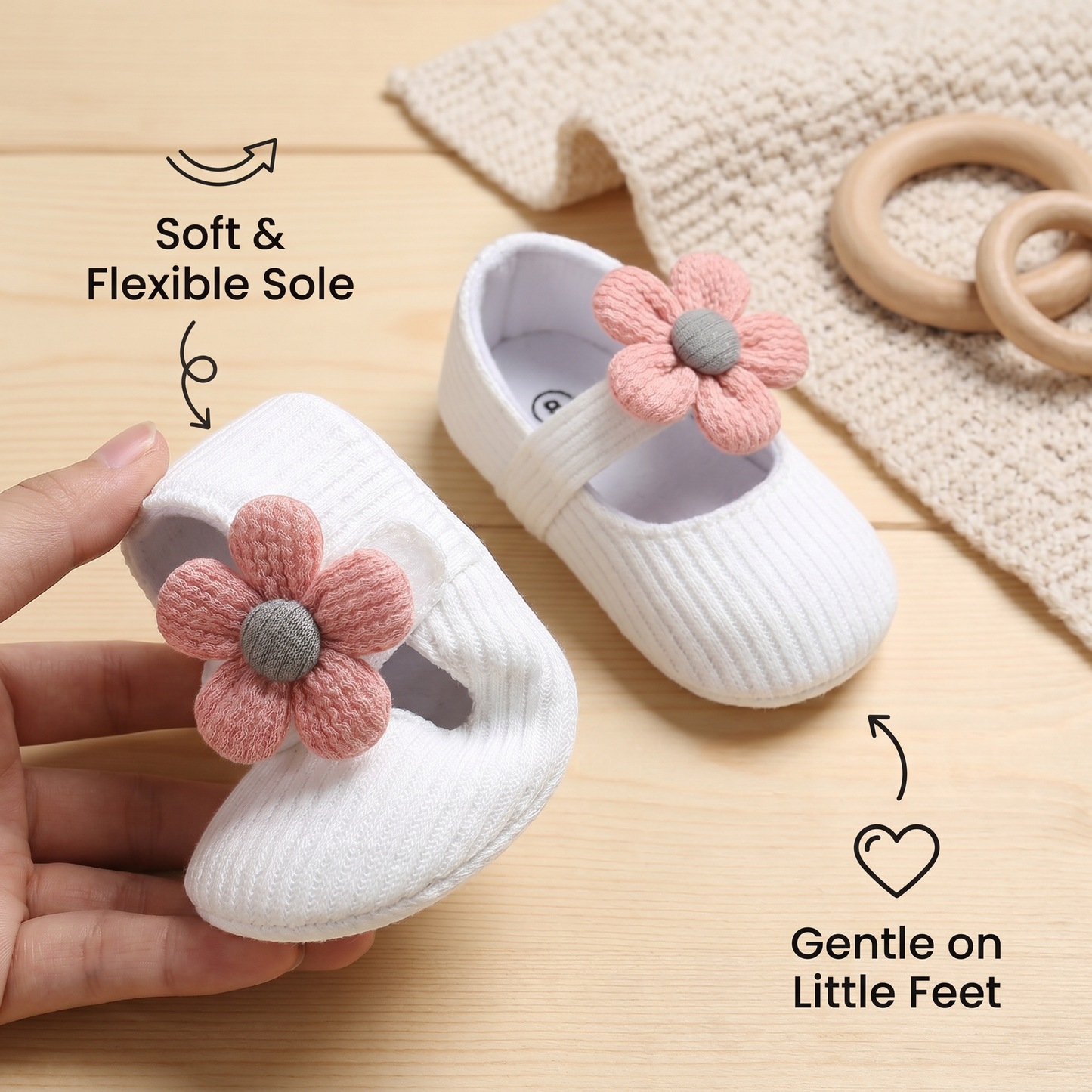 Summer baby shoes with soft soles in a floral design
