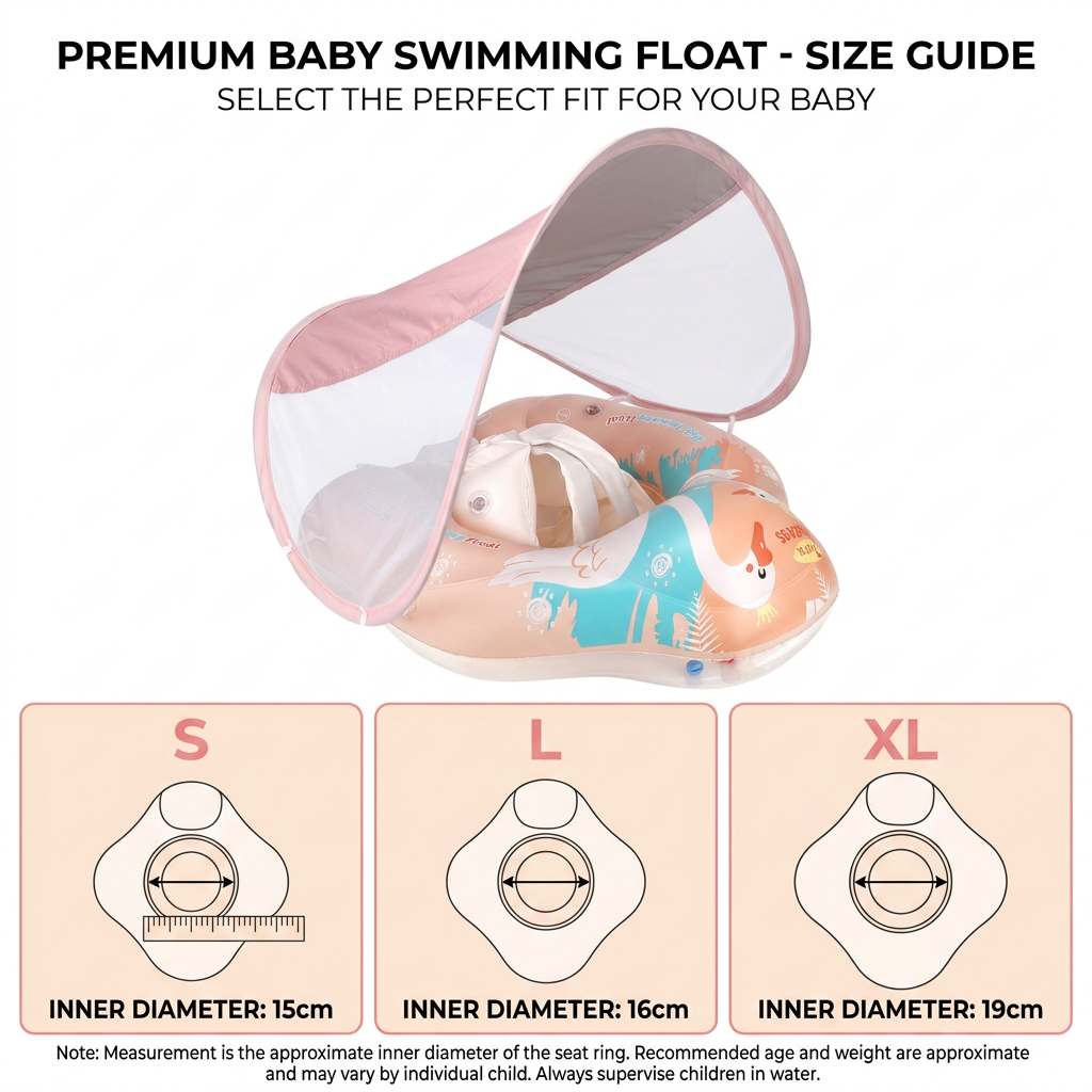 Swan Baby Swim Ring with Sun Canopy – Inflatable Safety Float Seat for Babies