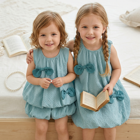 Trendy Girls’ 2-Piece Outfit – Green Set with Bow Details