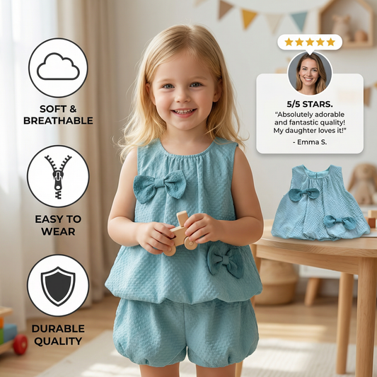 Trendy Girls’ 2-Piece Outfit – Green Set with Bow Details