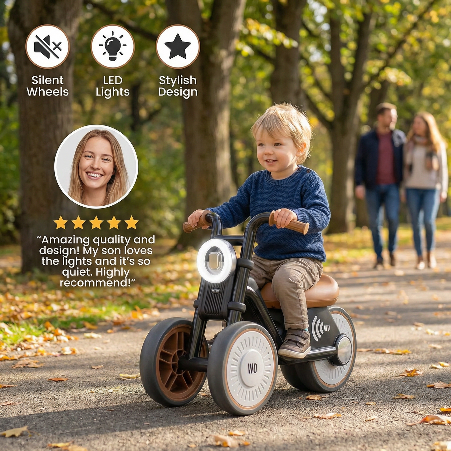 Stylish Kids Tricycle – Silent Wheels with LED Lights