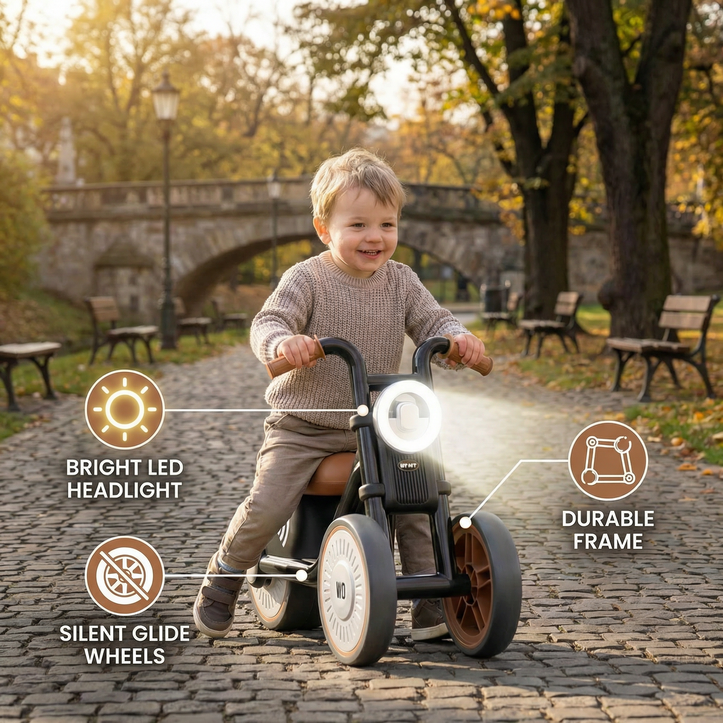 Stylish Kids Tricycle – Silent Wheels with LED Lights