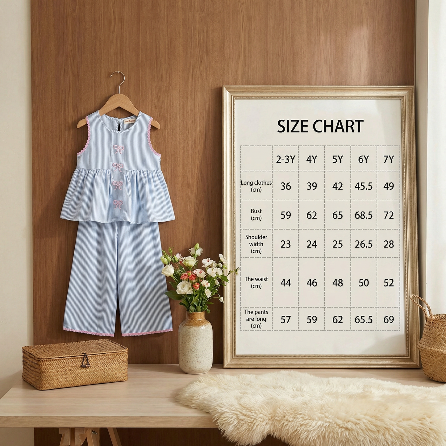 Girls’ Summer 2-Piece Outfit – Striped Set with Bow Embroidery