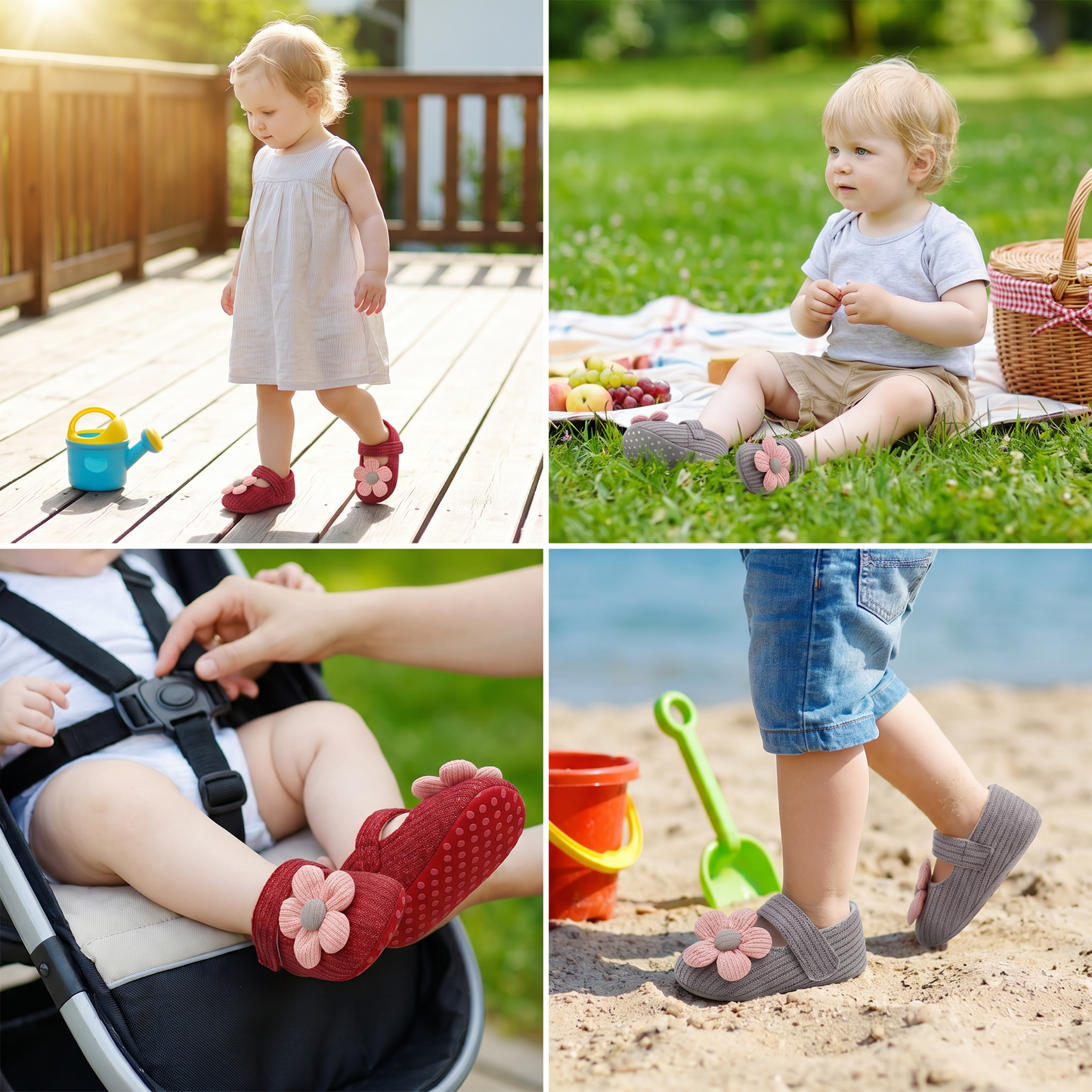 Summer baby shoes with soft soles in a floral design