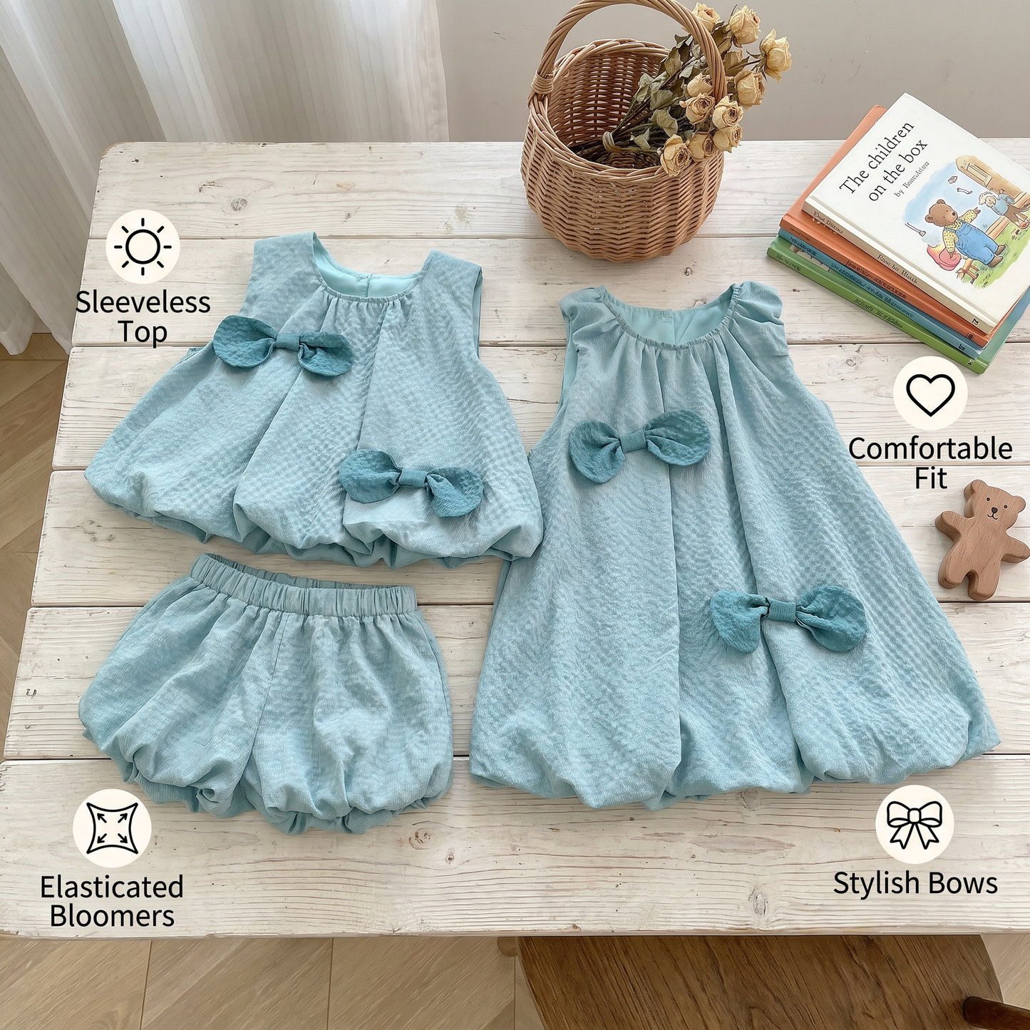 Trendy Girls’ 2-Piece Outfit – Green Set with Bow Details