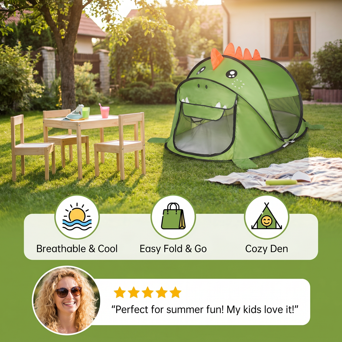 Foldable Dino Play Tent for Kids – Perfect for Warm Days & Cozy Playtime