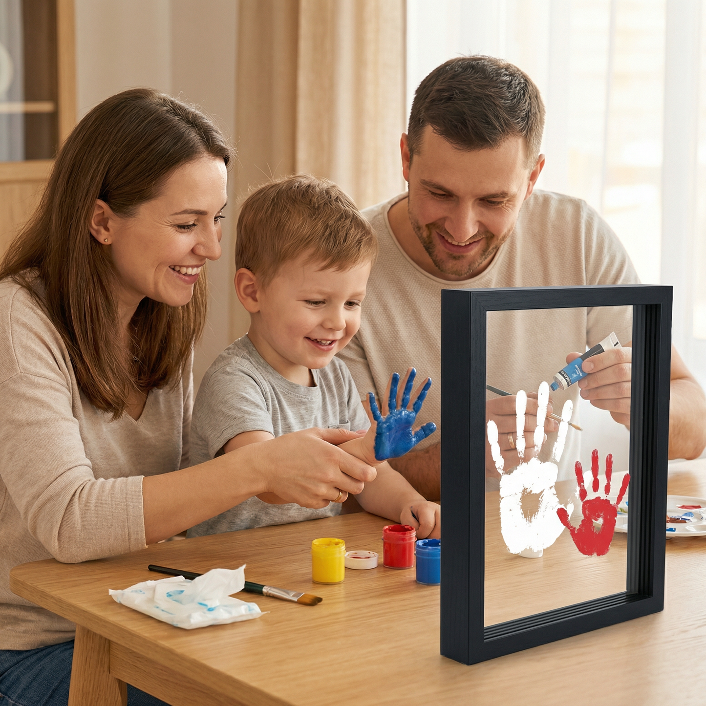 DIY Wooden Handprint Photo Frame Kit – Family Keepsake Set with Paints