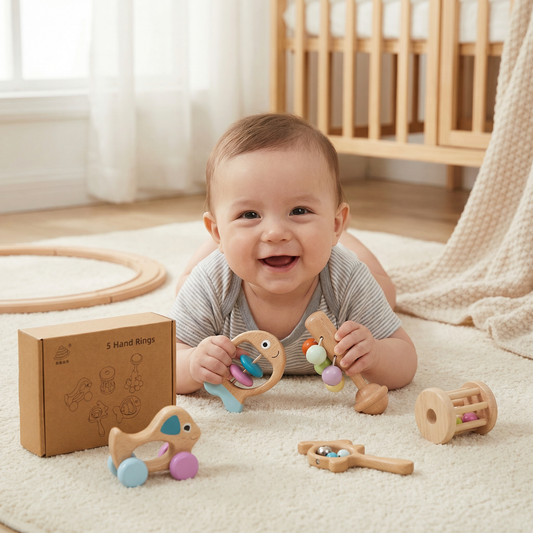Wooden Baby Gift Set – Rattle & Musical Toy Set for Newborns